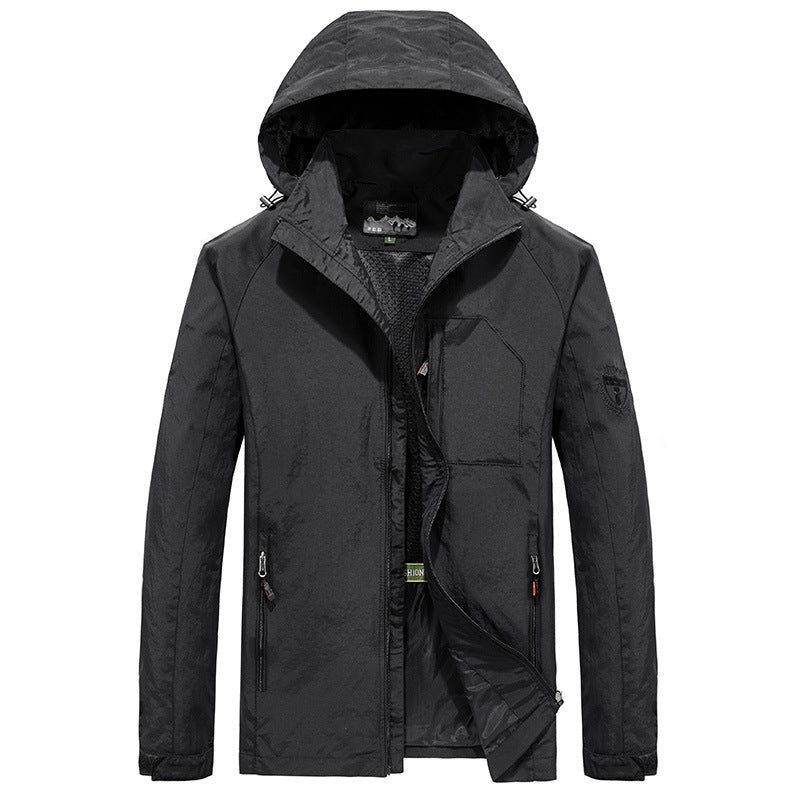 Men's Lightweight Softshell Outdoor Jacket with Hood, Breathable Mesh Lining and Zippered Chest Pocket Mune Fashion