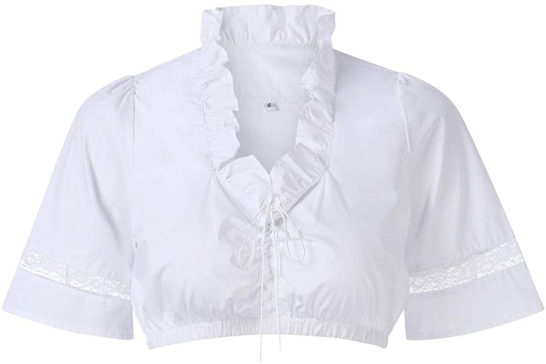 Women's traditional Dirndl blouse with ruffle neckline and lace trim as well as three-quarter sleeves Mune Fashion