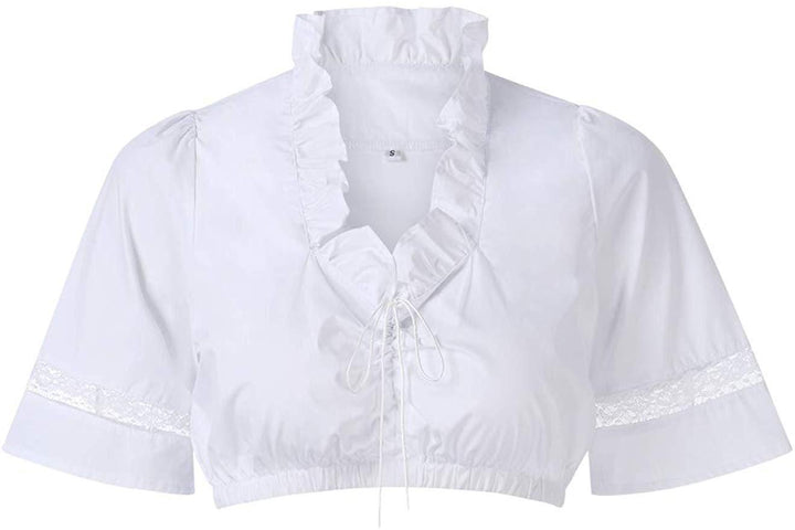 Women's traditional Dirndl blouse with ruffle neckline and lace trim as well as three-quarter sleeves Mune Fashion
