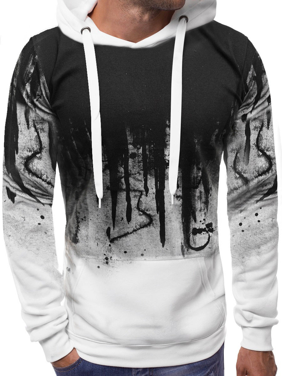 Men's hoodie with gradient drip print, kangaroo pocket, and contrasting hood lining Mune Fashion