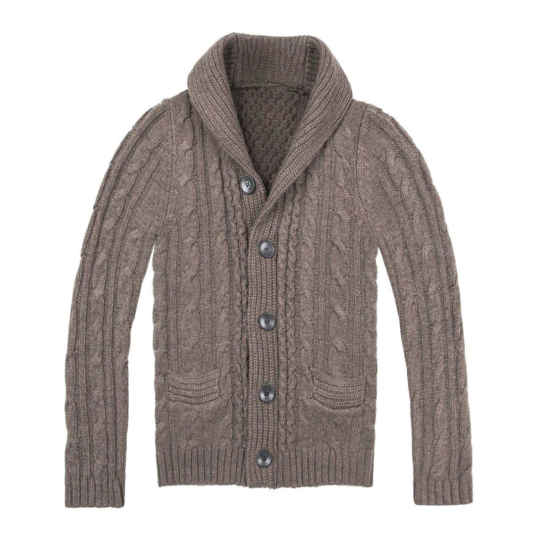 Men's Cardigan with Classic Cable Knit Pattern and Practical Pockets Mune