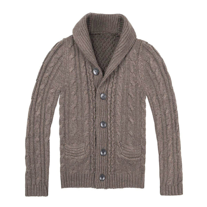 Men's Cardigan with Classic Cable Knit Pattern and Practical Pockets Mune
