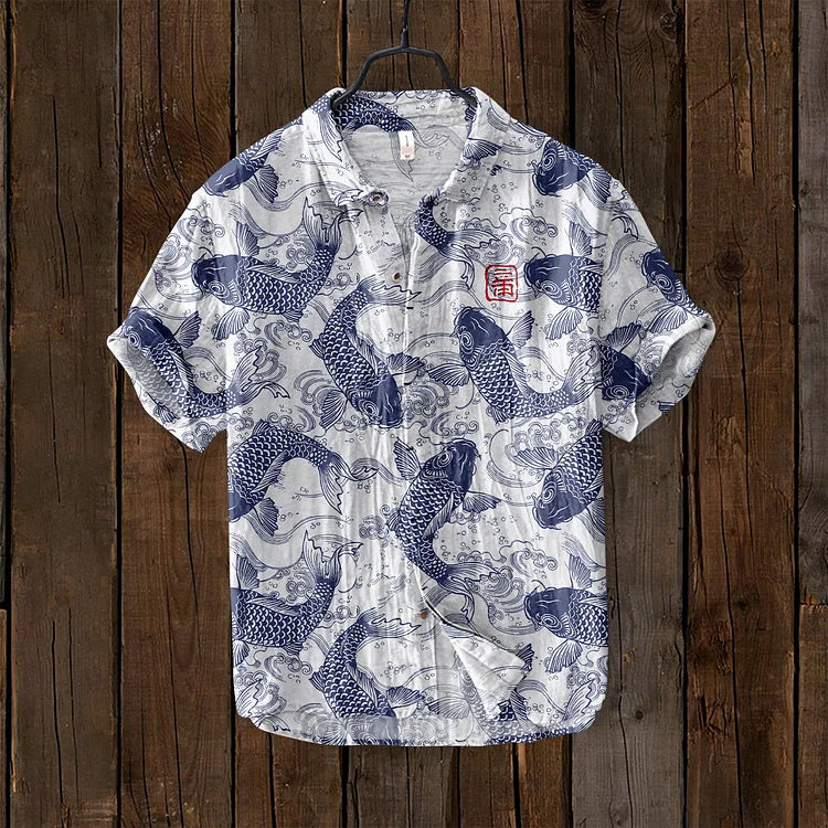 Vintage fish shirt with Japanese art look