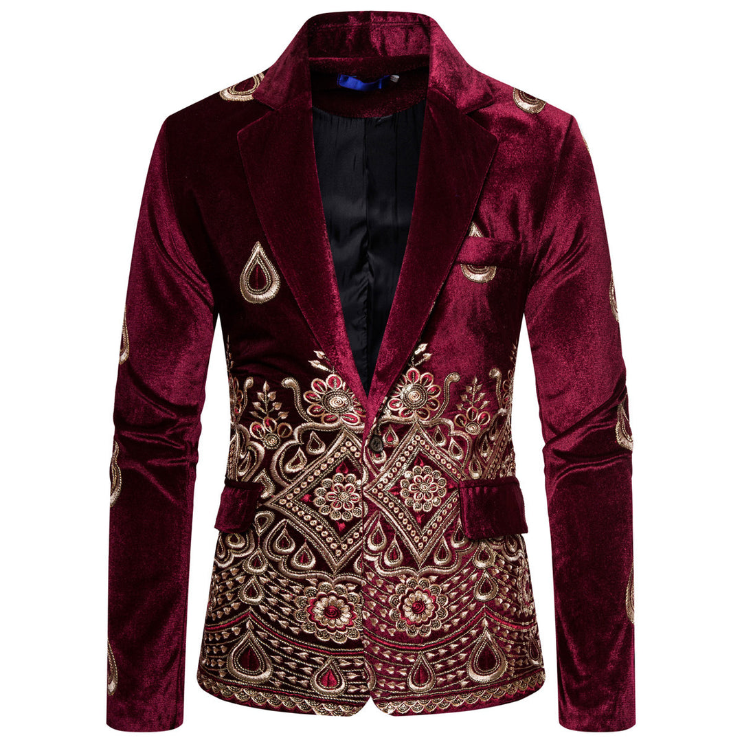 Men's Magnificent Embroidered Velvet Blazer with Ornament and Paisley Embroidery Mune Fashion