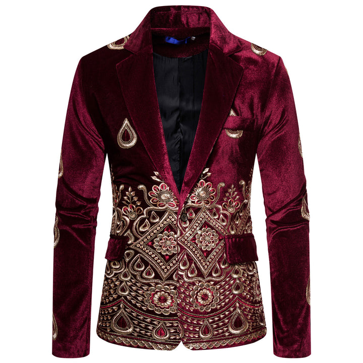 Men's Magnificent Embroidered Velvet Blazer with Ornament and Paisley Embroidery Mune Fashion