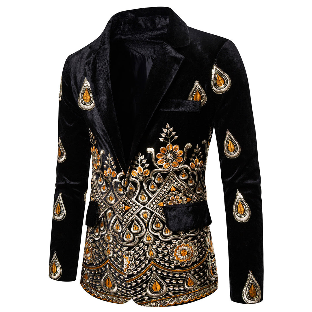 Men's Magnificent Embroidered Velvet Blazer with Ornament and Paisley Embroidery Mune Fashion