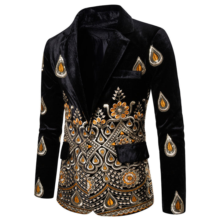 Men's Magnificent Embroidered Velvet Blazer with Ornament and Paisley Embroidery Mune Fashion