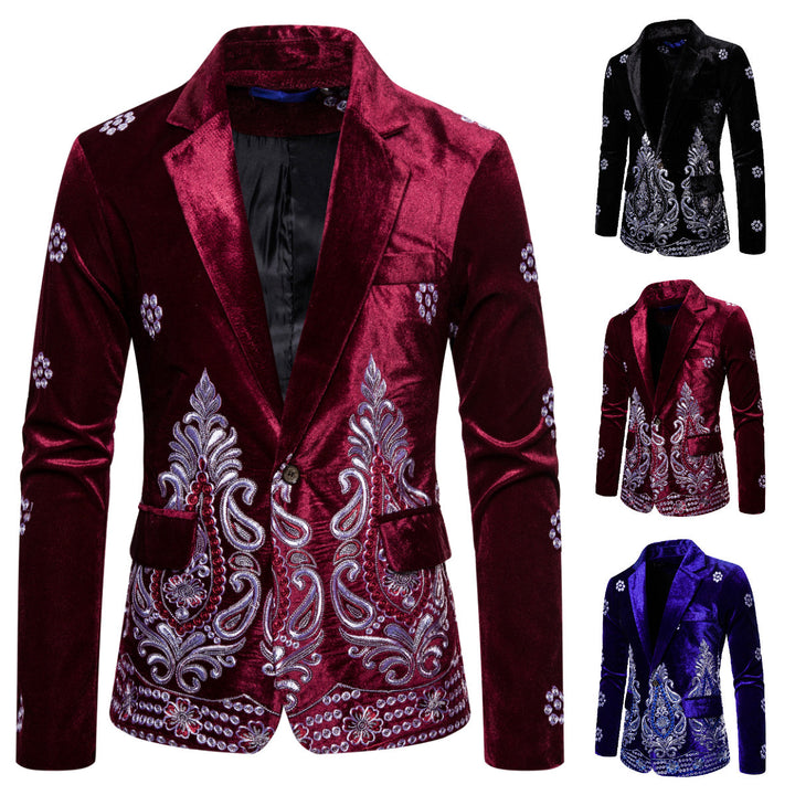Men's Velvet Blazer with Elaborate Embroidery and Shawl Collar Mune Fashion