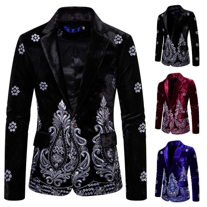 Men's Velvet Blazer with Elaborate Embroidery and Shawl Collar Mune Fashion