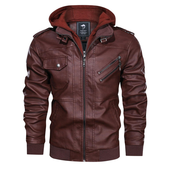 Men's Leatherette Bomber Jacket with Hooded Insert in Sweat Look & Utility Details Mune Fashion