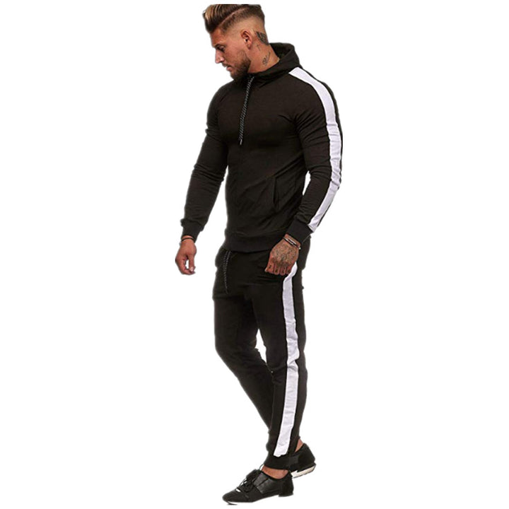 Men's figure-hugging hooded tracksuit with full zip, drawstring, and contrasting side stripe Mune Fashion