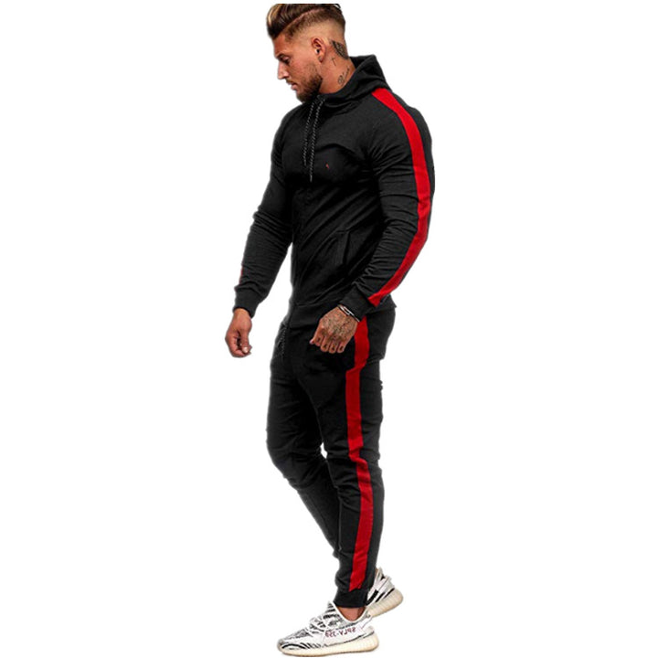 Men's figure-hugging hooded tracksuit with full zip, drawstring, and contrasting side stripe Mune Fashion