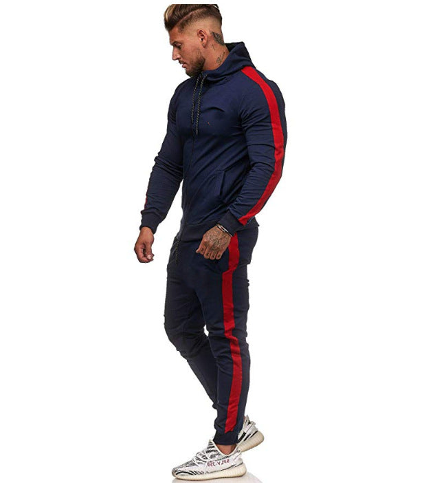 Men's figure-hugging hooded tracksuit with full zip, drawstring, and contrasting side stripe Mune Fashion