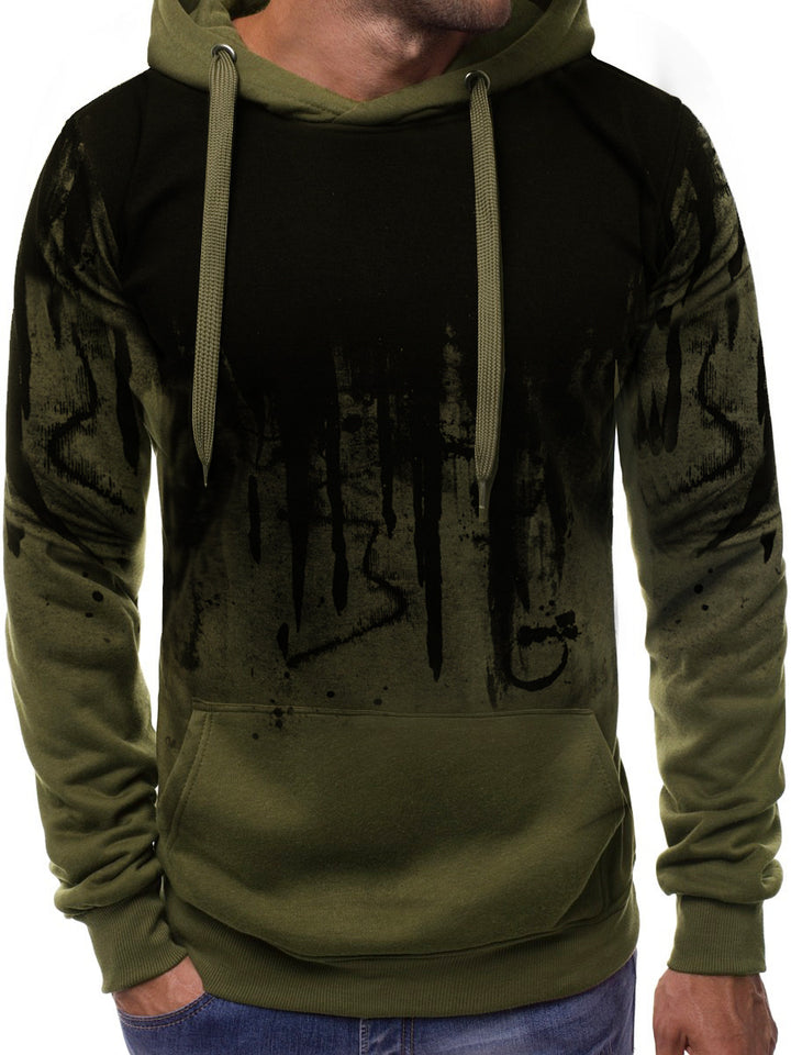 Men's hoodie with gradient drip print, kangaroo pocket, and contrasting hood lining Mune Fashion