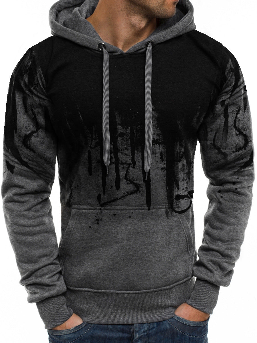 Men's hoodie with gradient drip print, kangaroo pocket, and contrasting hood lining Mune Fashion
