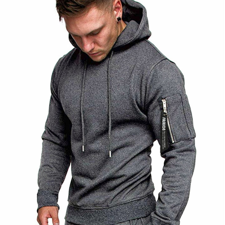 Men's Slim-Fit Hoodie with Arm Pocket and Zip Detail Mune Fashion