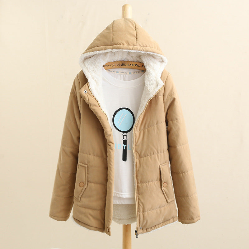 Women's quilted hoodie jacket with teddy lining, concealed snap button placket and patch pockets Mune Fashion