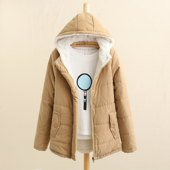 Women's quilted hoodie jacket with teddy lining, concealed snap button placket and patch pockets Mune Fashion