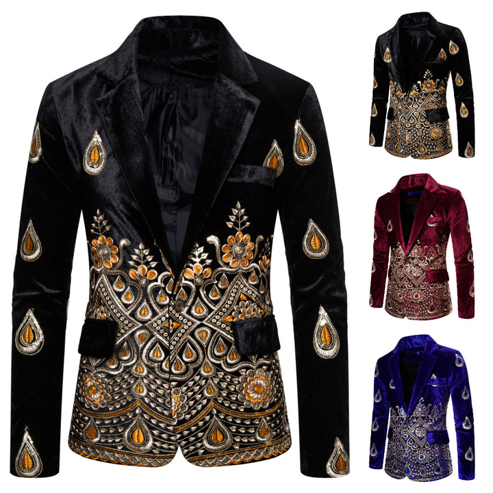 Men's Magnificent Embroidered Velvet Blazer with Ornament and Paisley Embroidery Mune Fashion