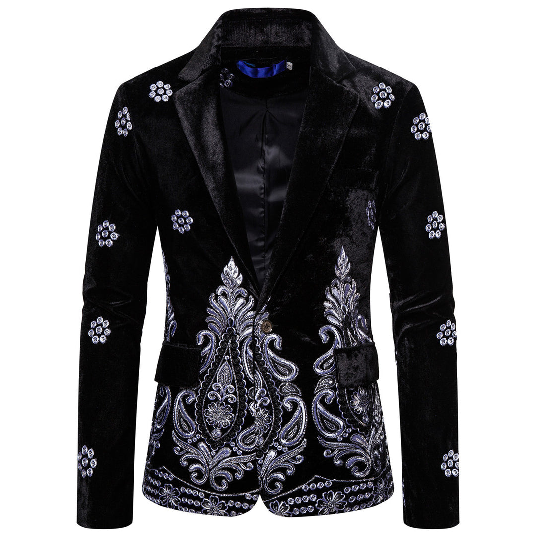 Men's Velvet Blazer with Elaborate Embroidery and Shawl Collar Mune Fashion