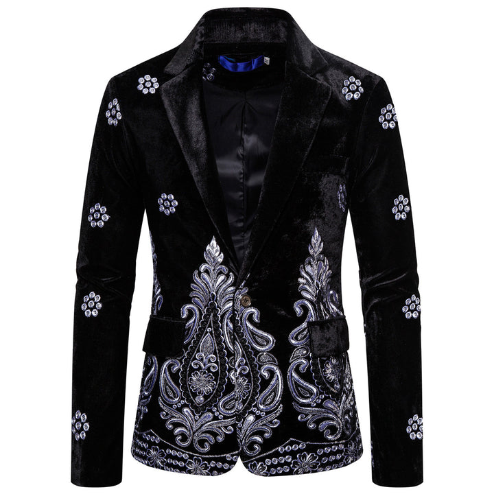 Men's Velvet Blazer with Elaborate Embroidery and Shawl Collar Mune Fashion