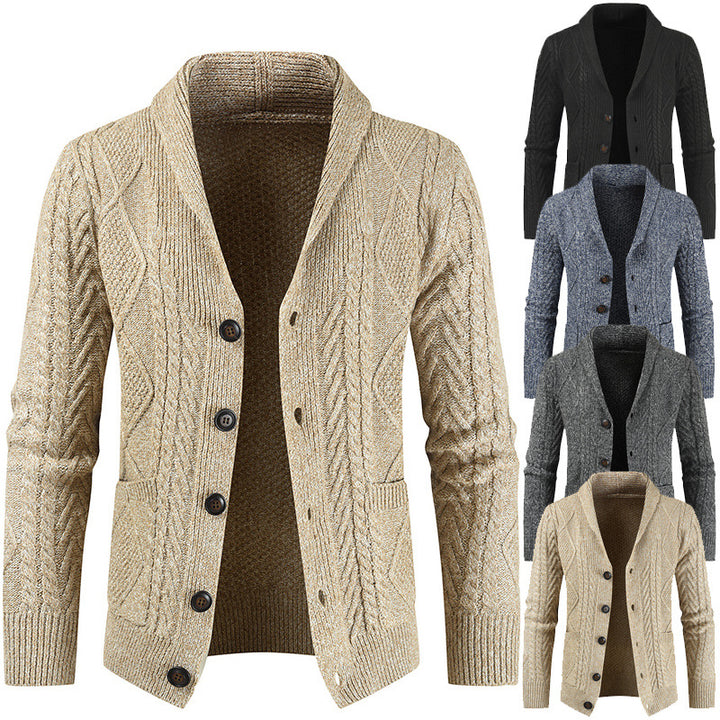 Men's knitted cardigan with cable pattern and shawl collar Mune Fashion