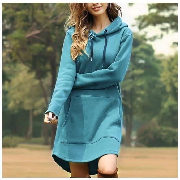 Women's hooded dress made of sweat fabric, oversized cut with kangaroo pocket Mune Fashion