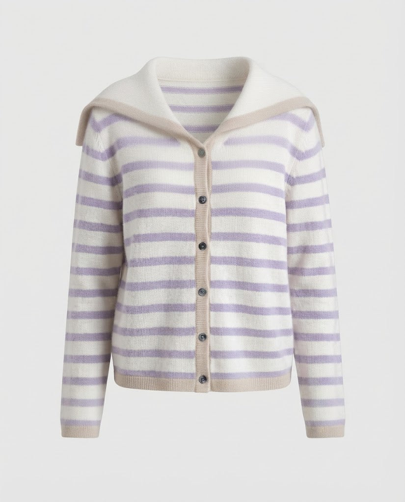 Women's Breton-inspired hooded cardigan with soft fine knit stripes Mune Fashion