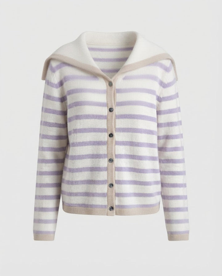 Women's Breton-inspired hooded cardigan with soft fine knit stripes Mune Fashion
