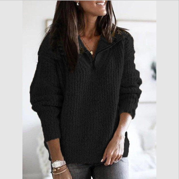Women's soft structure knit sweater with half zip and turtleneck Mune Fashion