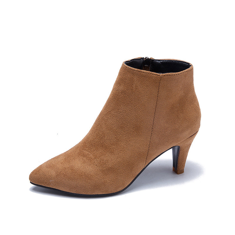 Ladies nan pointed ankle boots in suede look with narrow stiletto heel and side zip Mune Fashion