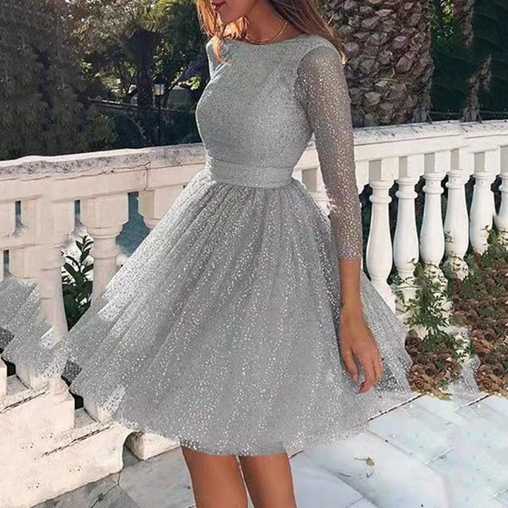 Women Elegant Tulle Dress with Transparent Sleeves Mune