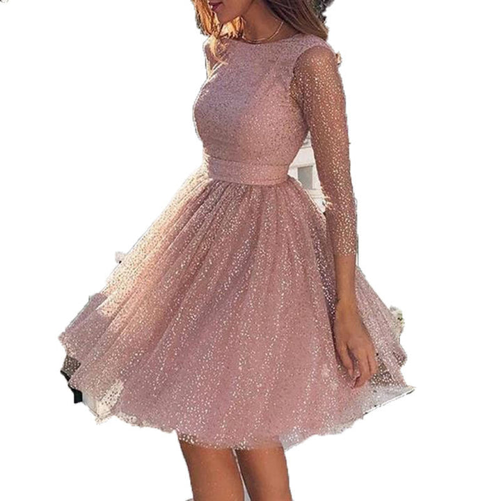 Women Elegant Tulle Dress with Transparent Sleeves Mune