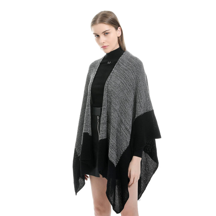 Women Open Knit Ruana with Waterfall Hem and Block Stripes Mune Fashion