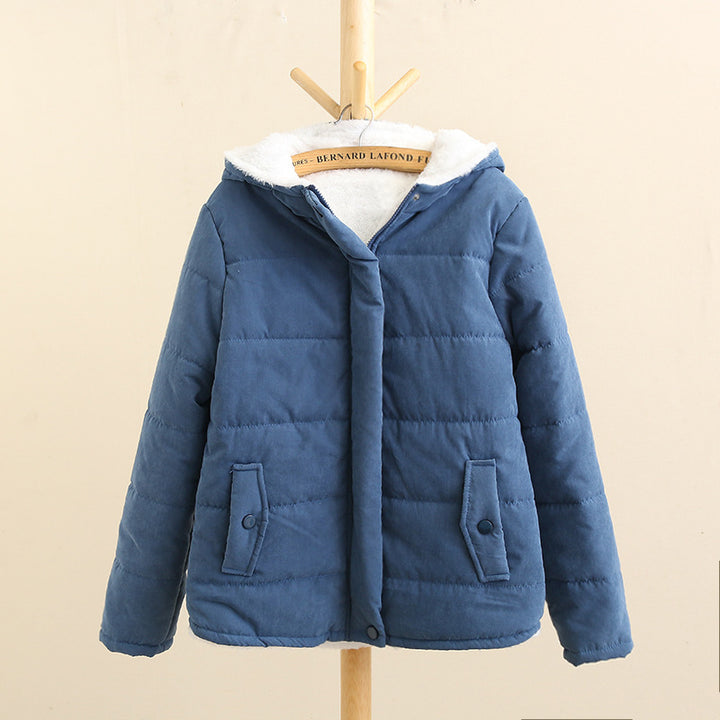 Women's quilted hoodie jacket with teddy lining, concealed snap button placket and patch pockets Mune Fashion