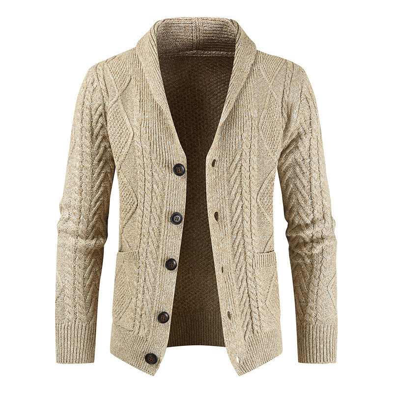 Men's knitted cardigan with cable pattern and shawl collar Mune Fashion