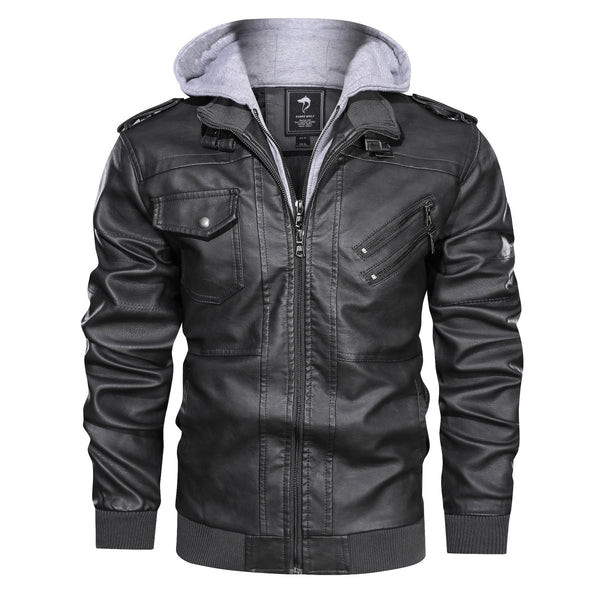 Men Stylish Faux Leather Jacket with Integrated Hood Mune Fashion