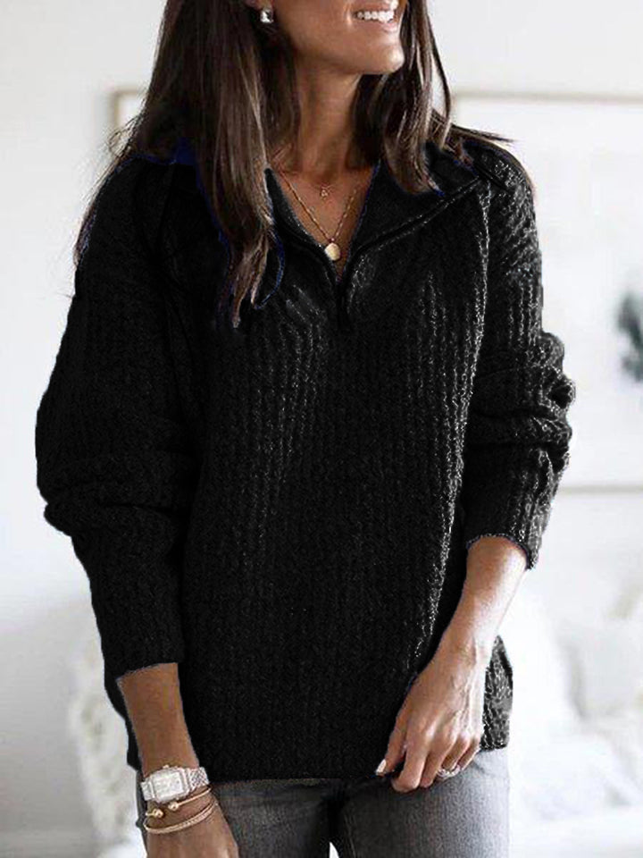 Women's oversized knit sweater with half zip, stand collar and relaxed fit Mune Fashion