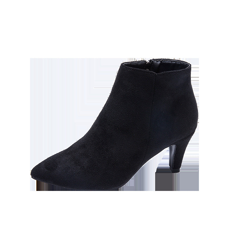 Ladies nan pointed ankle boots in suede look with narrow stiletto heel and side zip Mune Fashion