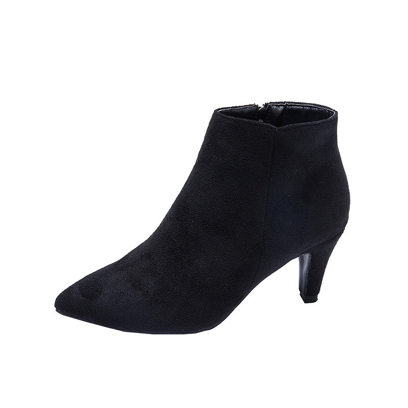 Ladies nan pointed ankle boots in suede look with narrow stiletto heel and side zip Mune Fashion
