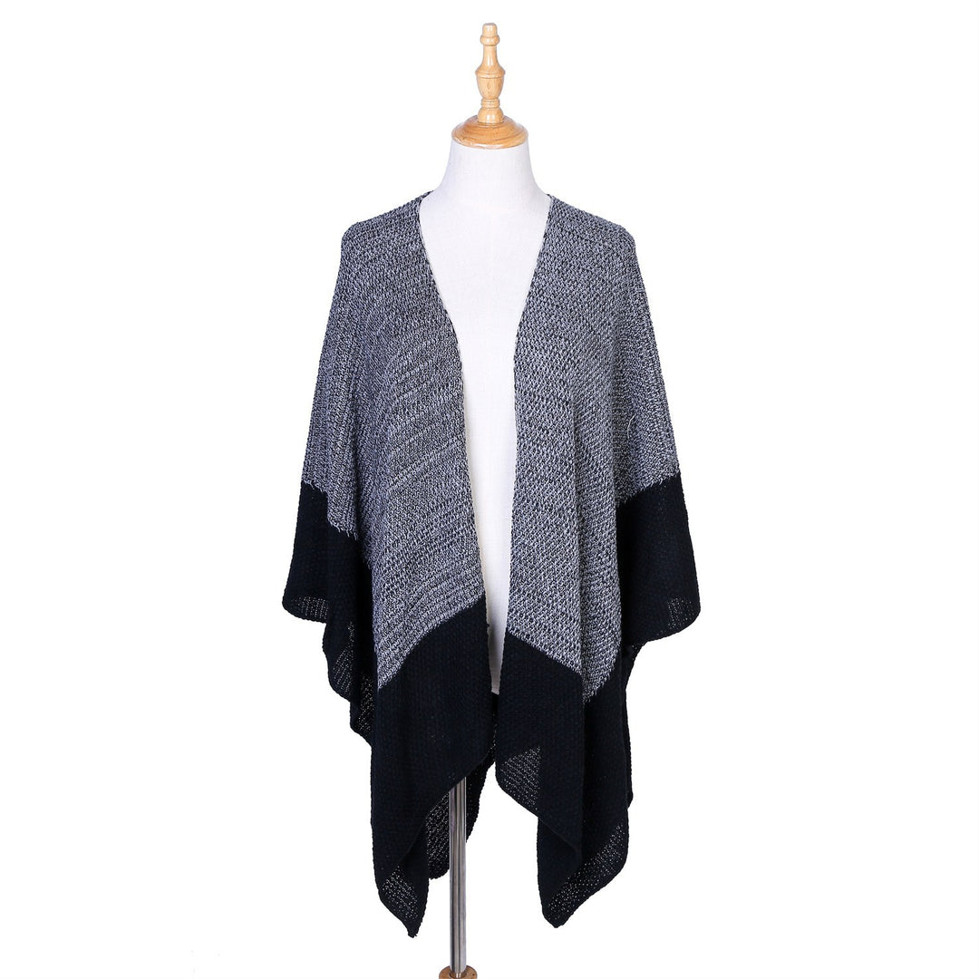 Women Open Knit Ruana with Waterfall Hem and Block Stripes Mune Fashion