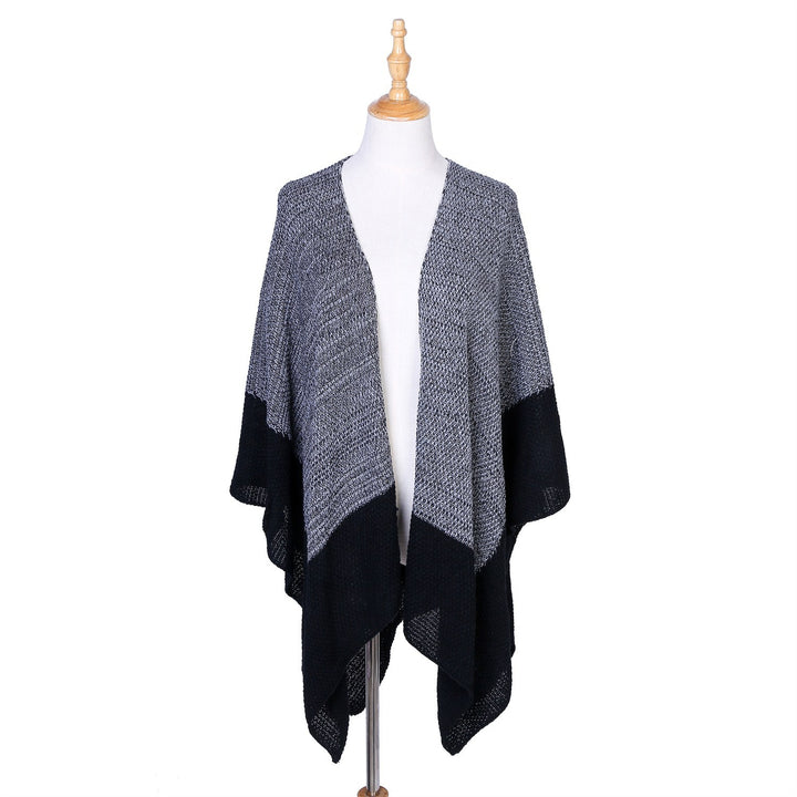 Women Open Knit Ruana with Waterfall Hem and Block Stripes Mune Fashion