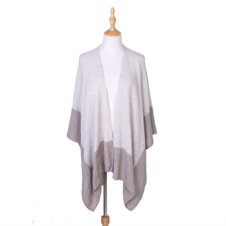 Women Open Knit Ruana with Waterfall Hem and Block Stripes Mune Fashion