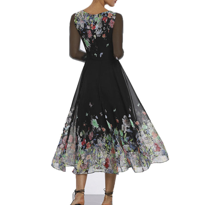 Women's Elegant Floral Maxi Dress with Sheer Sleeves and Flowing Cut Mune