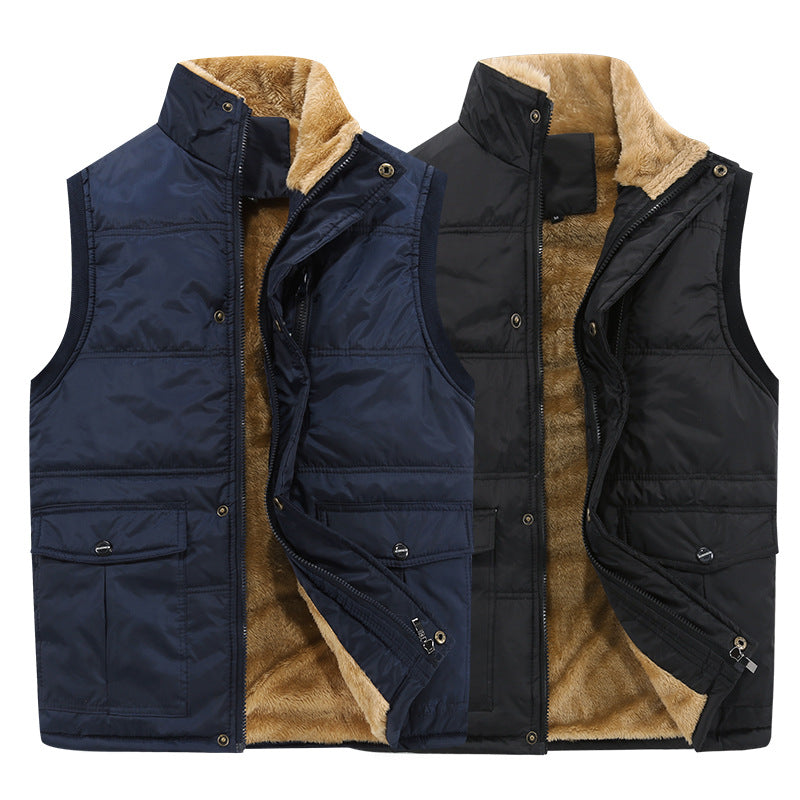 Men's Padded Quilted Vest with Teddy Lining, High Stand Collar and Multi-Pockets Mune Fashion