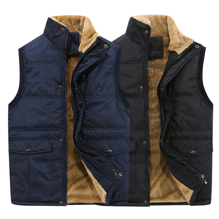 Men's Padded Quilted Vest with Teddy Lining, High Stand Collar and Multi-Pockets Mune Fashion