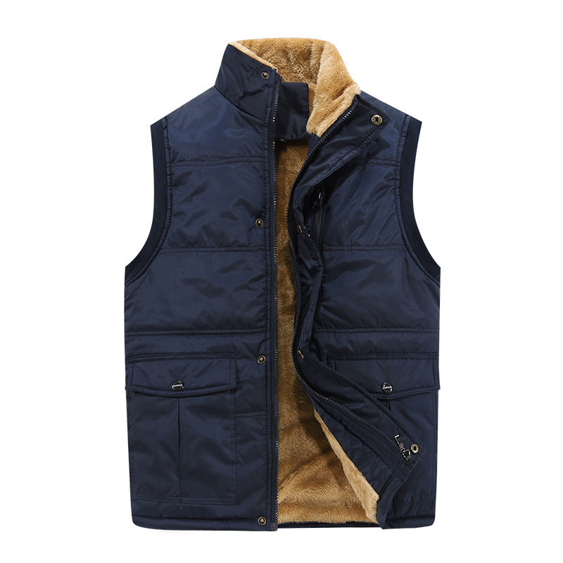 Men's Padded Quilted Vest with Teddy Lining, High Stand Collar and Multi-Pockets Mune Fashion