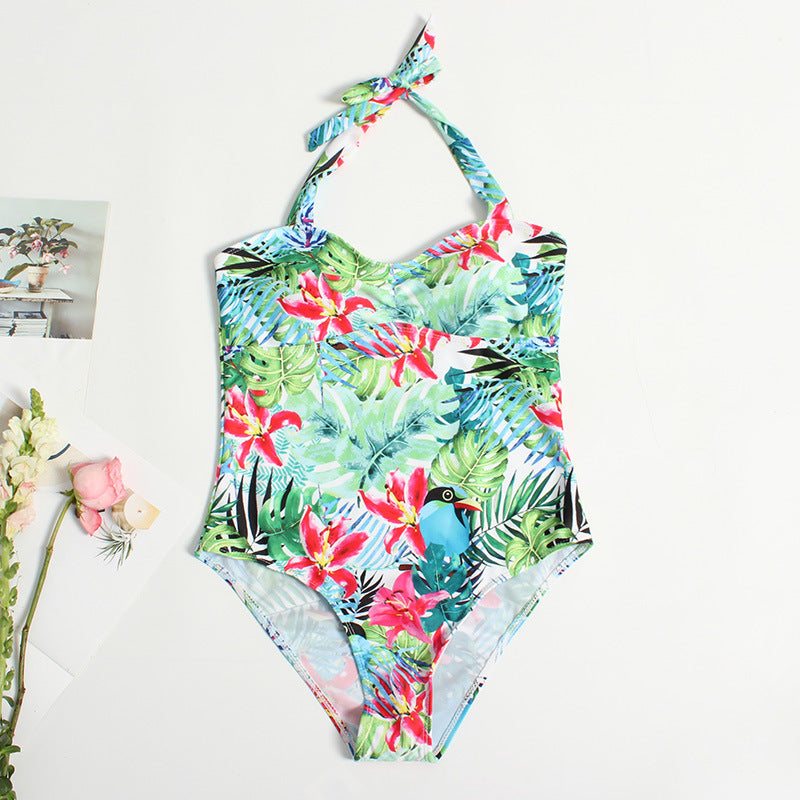 Women's Swimwear One-Piece with Cute Tropical Pattern Mune Fashion