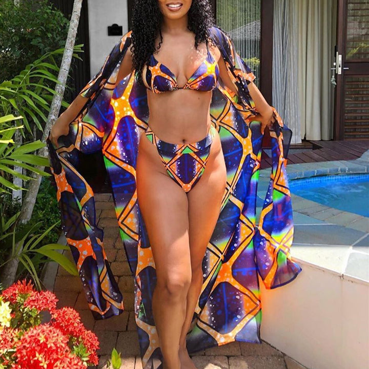 Women's bikini set with lightweight cover-up and modern geometric design Mune Fashion