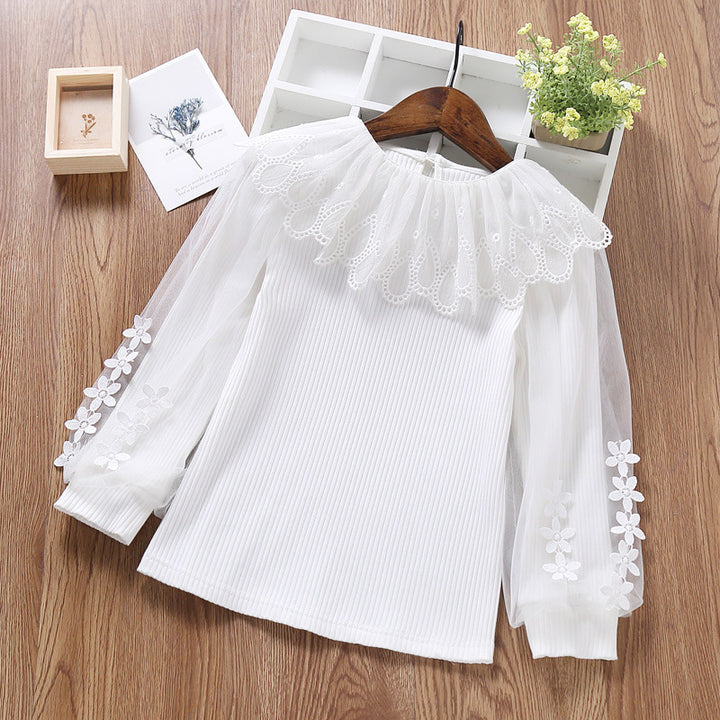Women's elegant blouse with romantic tulle collar and floral details Mune Fashion